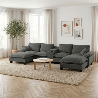 Modular Cloud Couch Sofa With Cup Holders &amp; Storage, USB Port