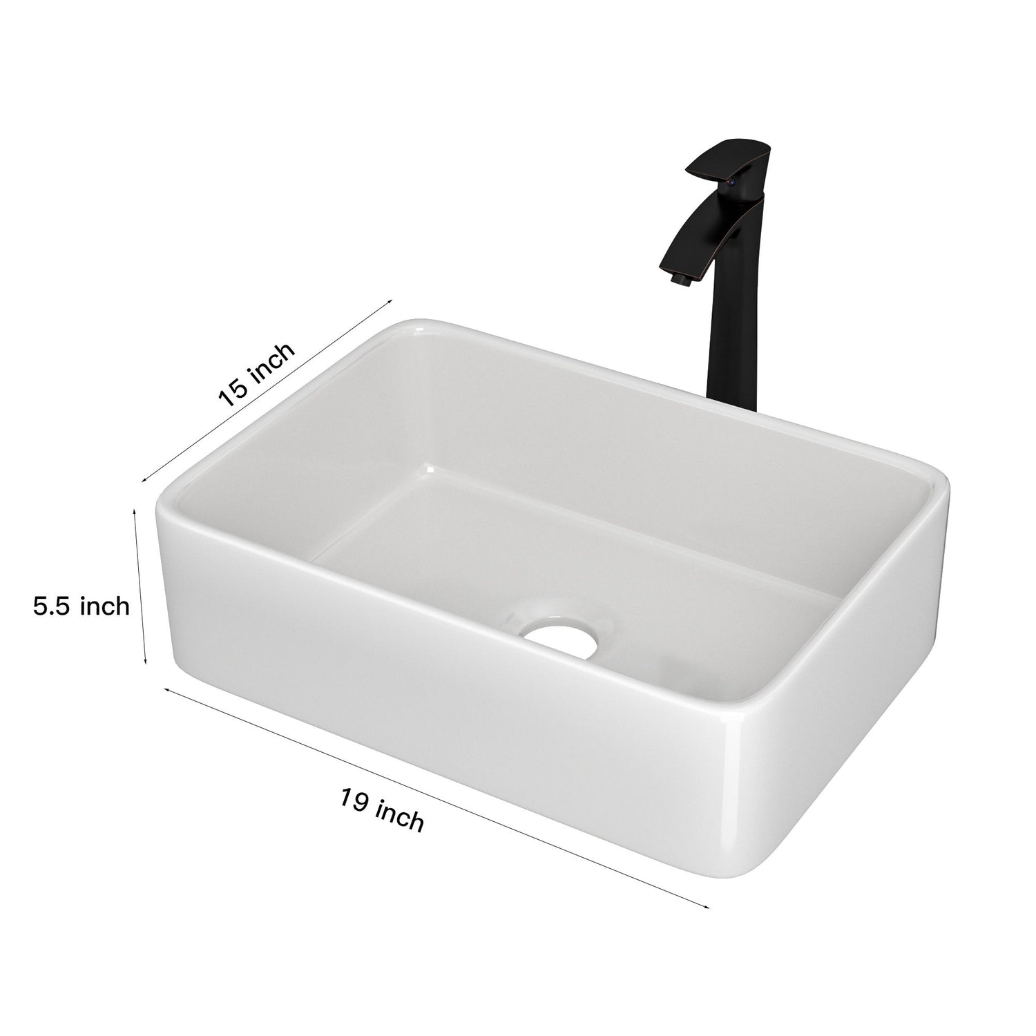 Above Porcelain Vessel Vanity Sink And Faucet Combo, 19&quot; X 15&quot; - White