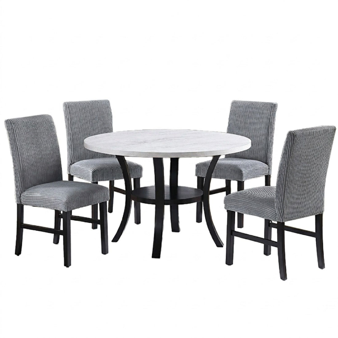Elegant 5 Piece Dining Set Dark Chairs Top Table With Lower Shelf Kitchen Dining Room