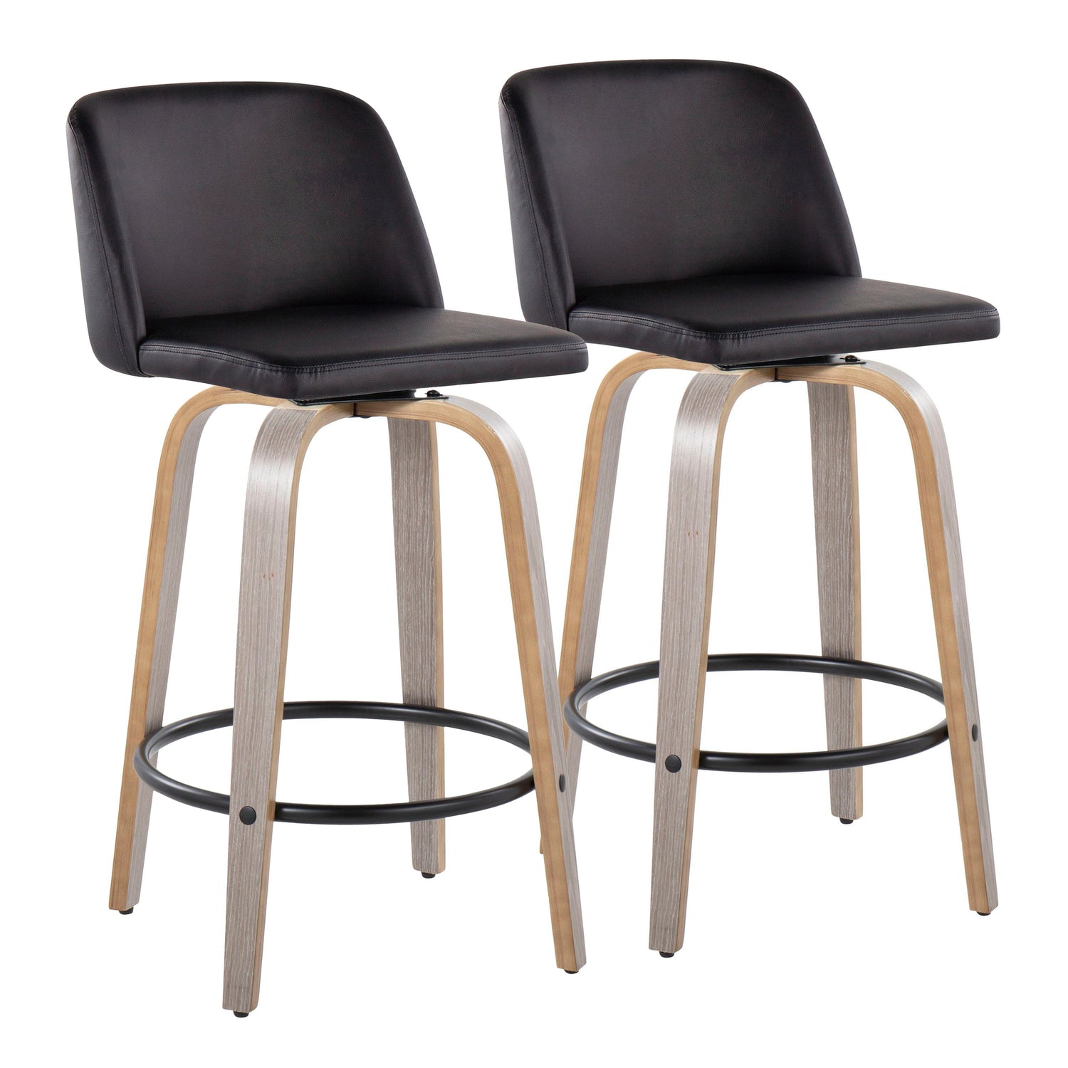 Toriano - Contemporary Fixed Height Counter Stool With Swivel &amp; Round Footrest (Set of 2)
