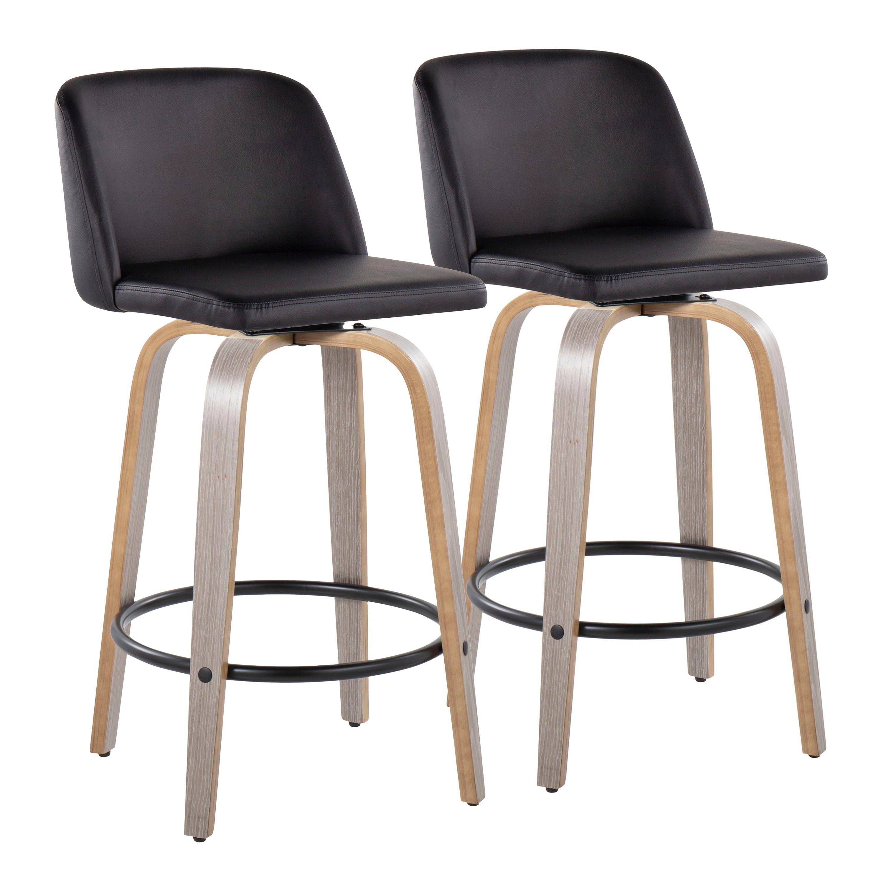 Toriano - Contemporary Fixed Height Counter Stool With Swivel &amp; Round Footrest (Set of 2)