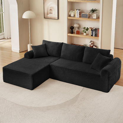 Modular Corduroy Sectional With Arched Armrests, Includes 3 Back Cushions &amp; 2 Throw Pillows
