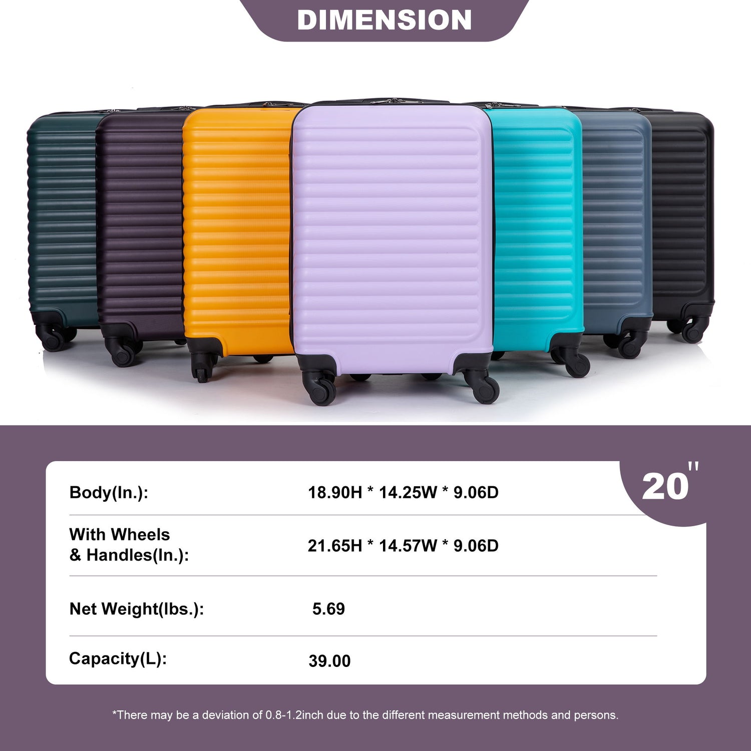 20&quot; Carry On Luggage Lightweight Suitcase, Spinner Wheels