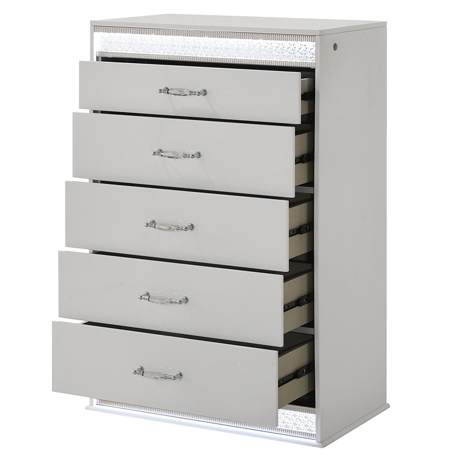 Glam - 5 Drawer Chest &amp; LED Lighting - White