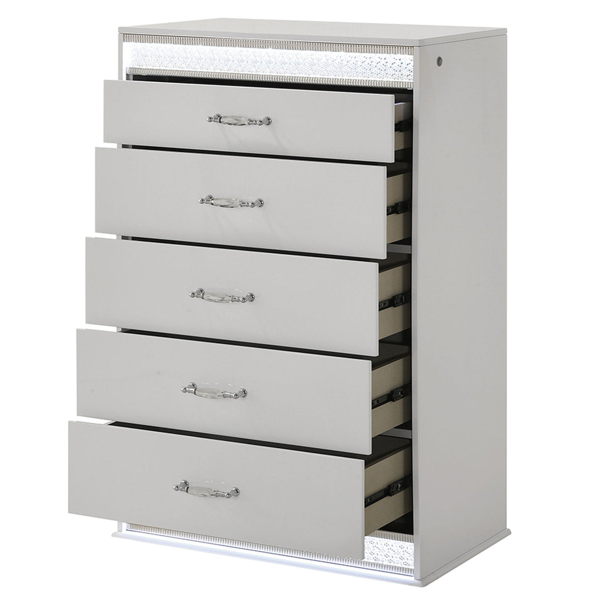 Glam - 5 Drawer Chest &amp; LED Lighting - White