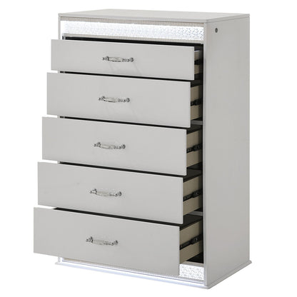 Glam - 5 Drawer Chest &amp; LED Lighting - White