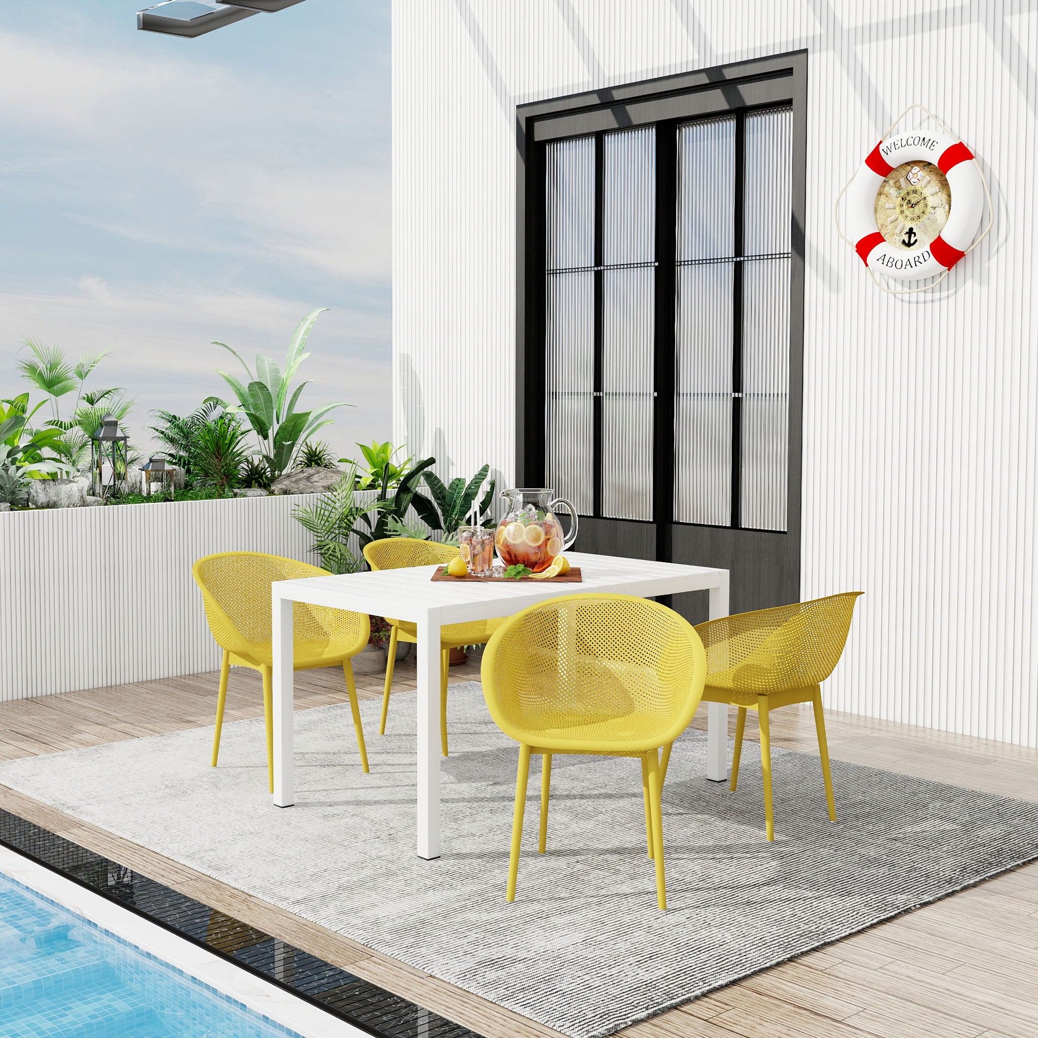 4 Pack Lounge Chair Set With Long Table