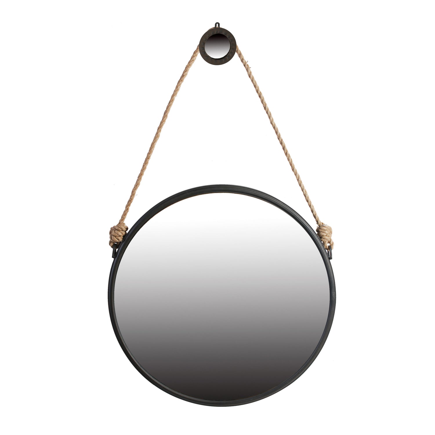 Handsome Cleveland Mirror With Rope Strap Contemporary Design Circle Mirror With Round Metal Frame For Wall Decor