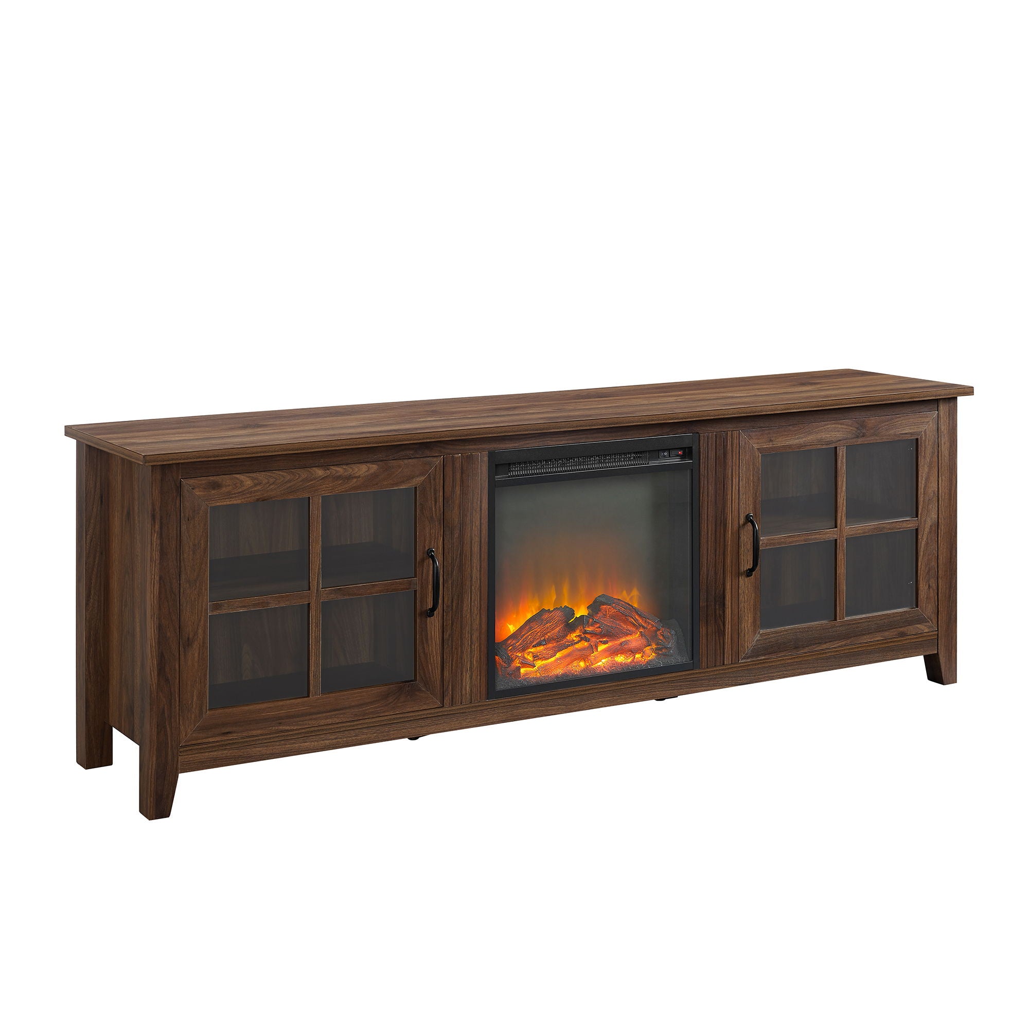 Modern Farmhouse 2 Door Glass Windowpane 70&quot; TV Stand For 80&quot; TVs