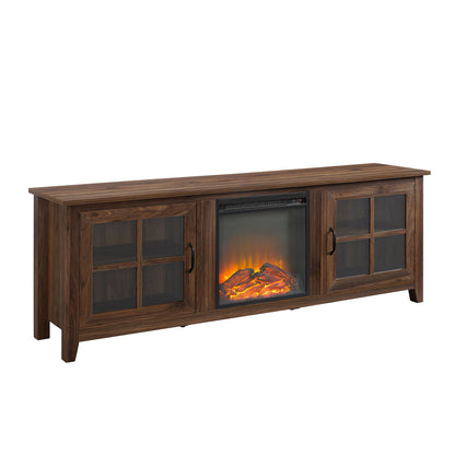 Modern Farmhouse 2 Door Glass Windowpane 70&quot; TV Stand For 80&quot; TVs