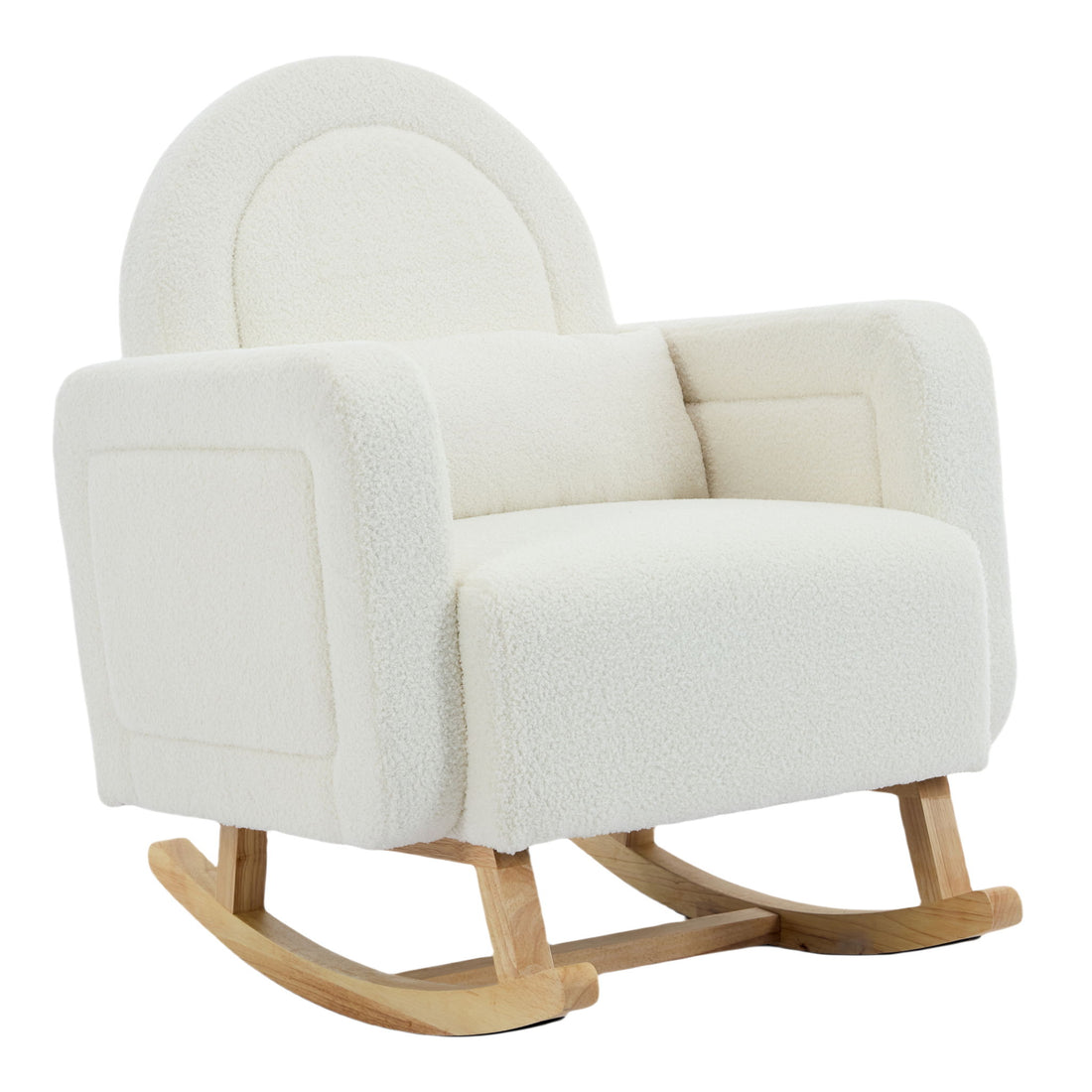 Accent Rocking Chair With Curved Back &amp; Pillow, Base, Ultimate Comfort For Living Room Or Nursery - Cream White