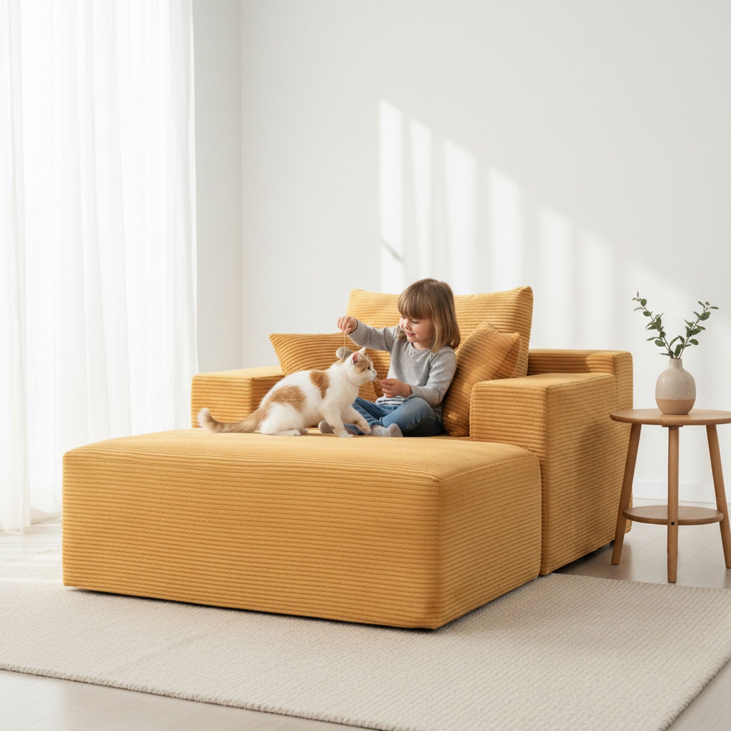 Convertible Chaise Lounge Chair With Wide Armrest &amp; Throw Pillows