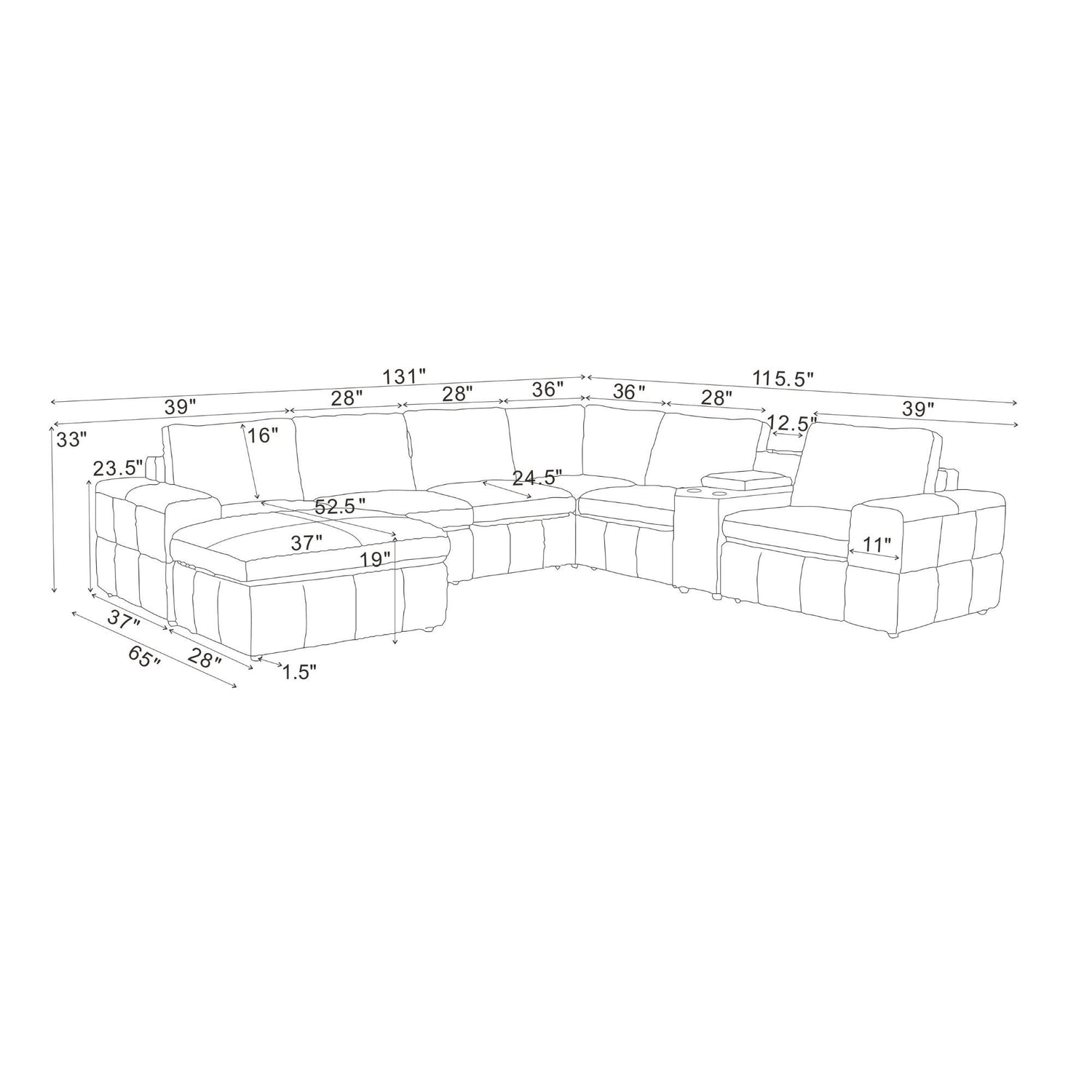 Modular Sectional With Large Square Arms, Custom Configuration