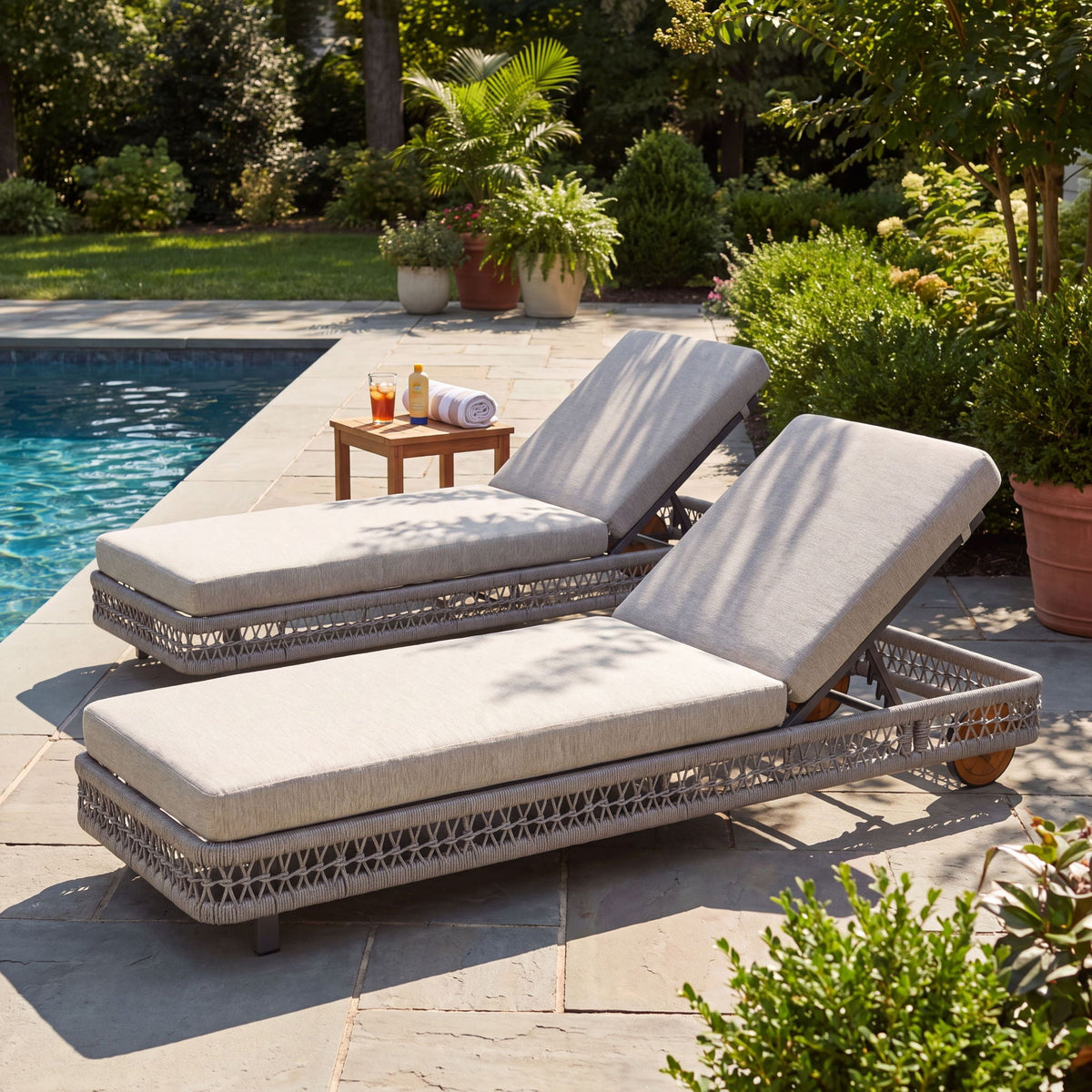 Outdoor Chaise Lounge &amp; Wheels, 5 Position Adjustable Backrest