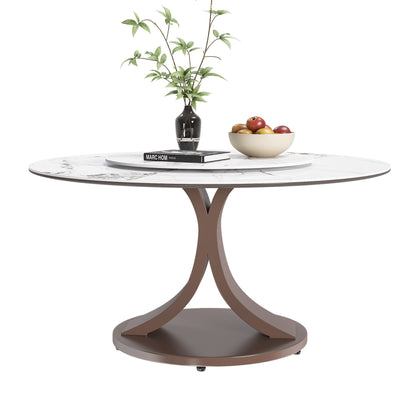 Round Dining Table With 360° Rotating Lazy Susan Scratch &amp; Heat For Dining Room &amp; Kitchen, Table Only - White