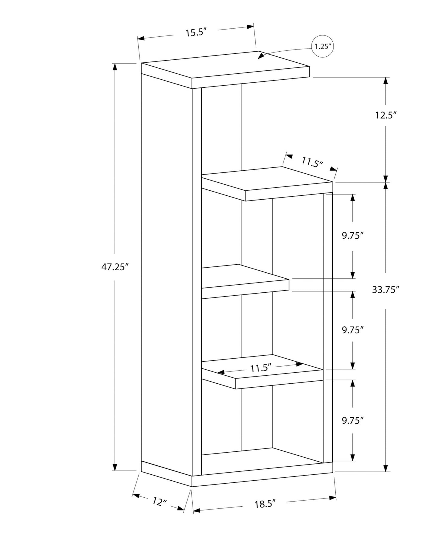 Bookshelf, Bookcase, Etagere, 4 Tier, For Office, Contemporary &amp; Modern - Taupe