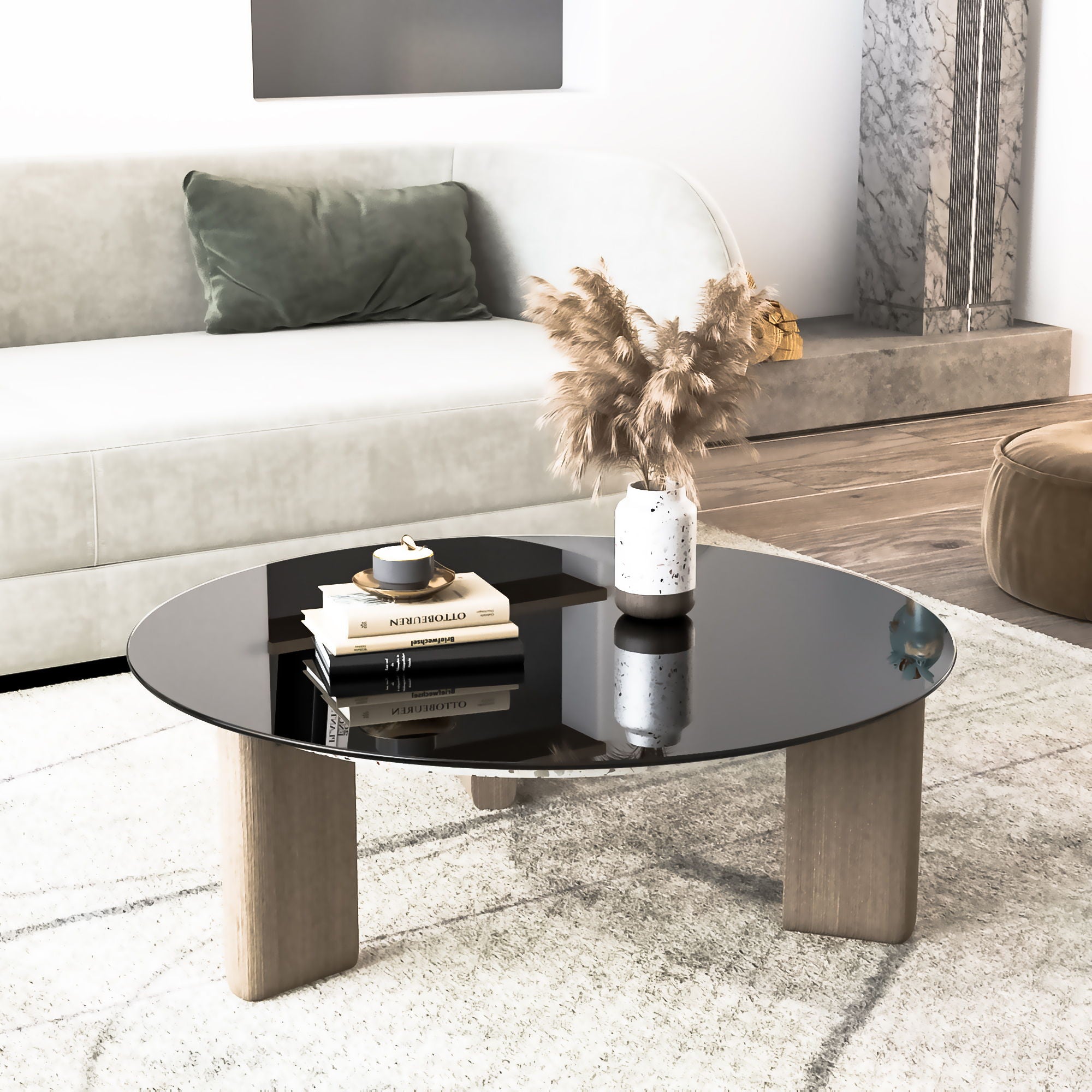 36&quot; Round Tempered Glass Table Top Black Glass 1 / 4&quot; Thick Round Polished Edge - Black