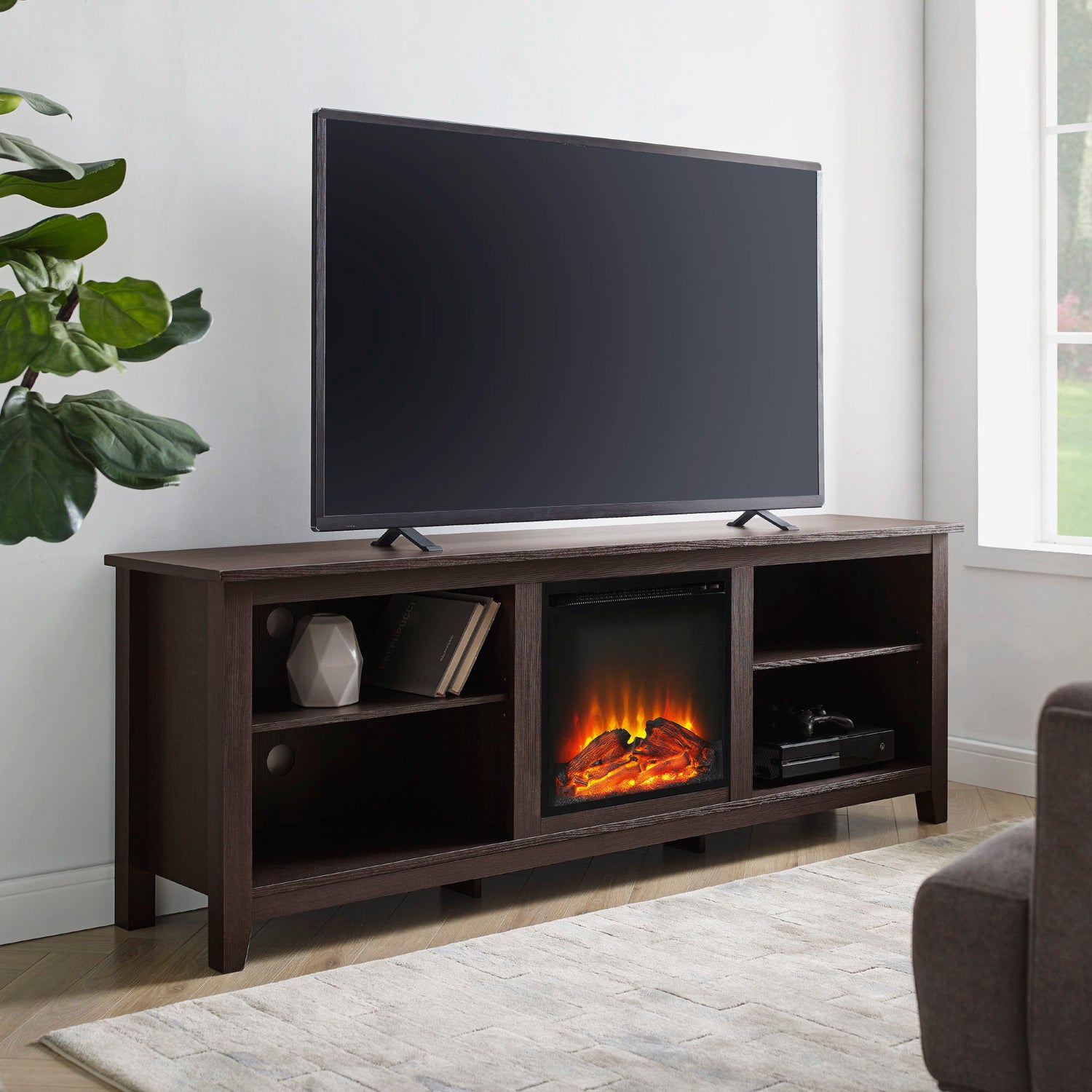 Modern Transitional 3 Shelf Open Storage 70&quot; TV Stand For 80&quot; TVs