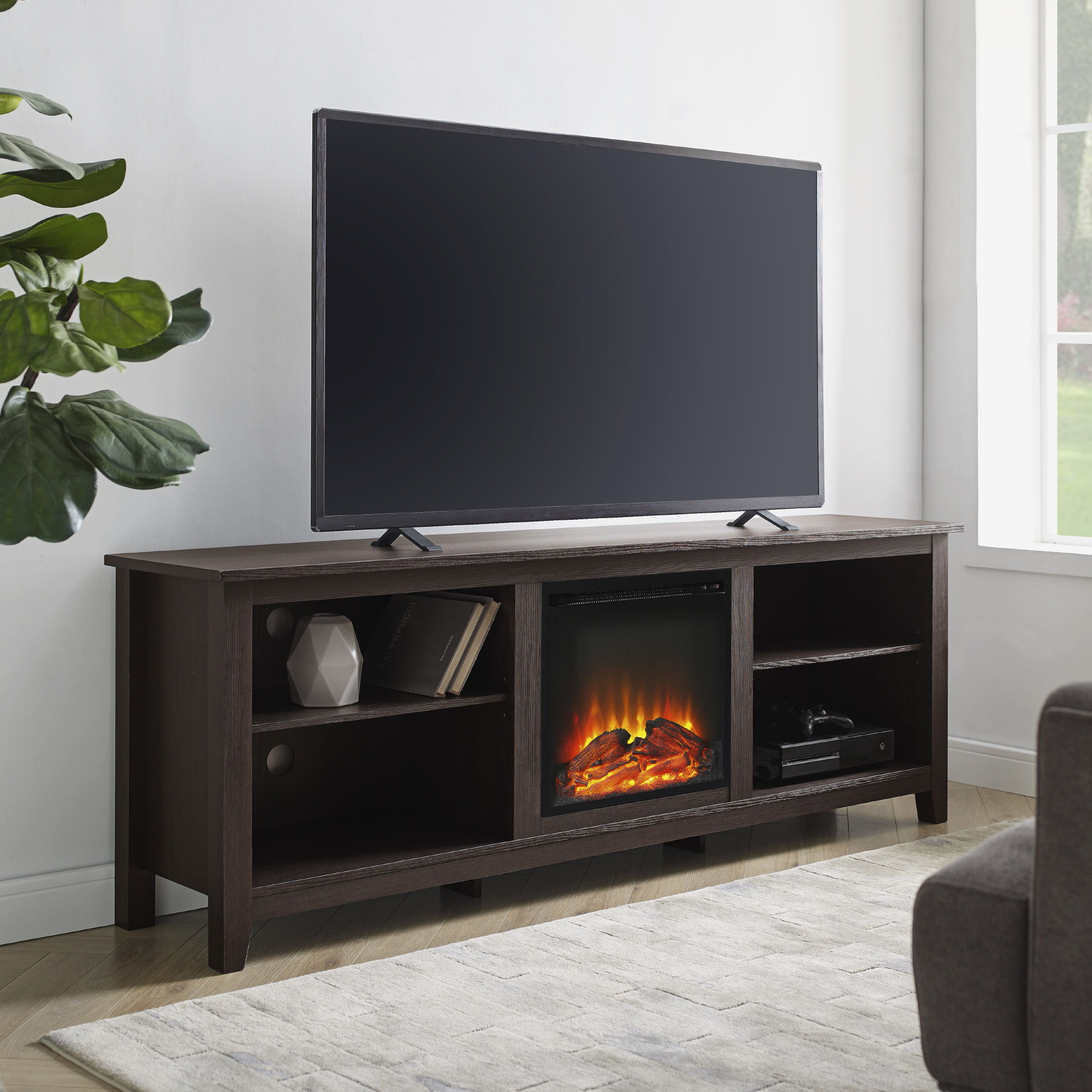 Modern Transitional 3 Shelf Open Storage 70&quot; TV Stand For 80&quot; TVs