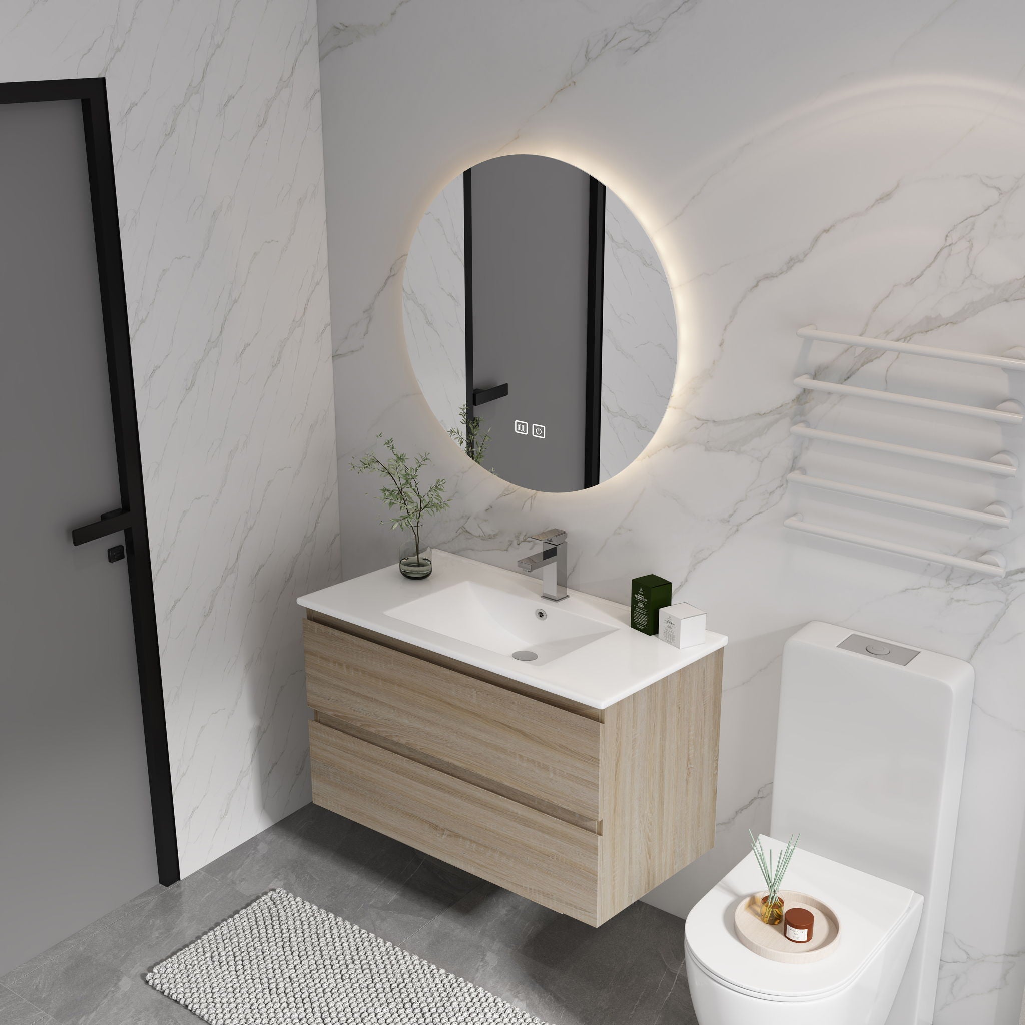 Wall Mounted Bathroom Vanity &amp; Sink, 2 Soft Close Drawers