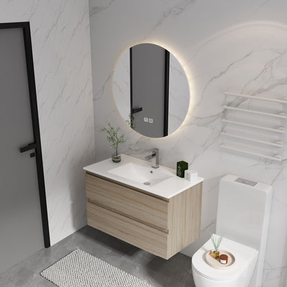 Wall Mounted Bathroom Vanity &amp; Sink, 2 Soft Close Drawers