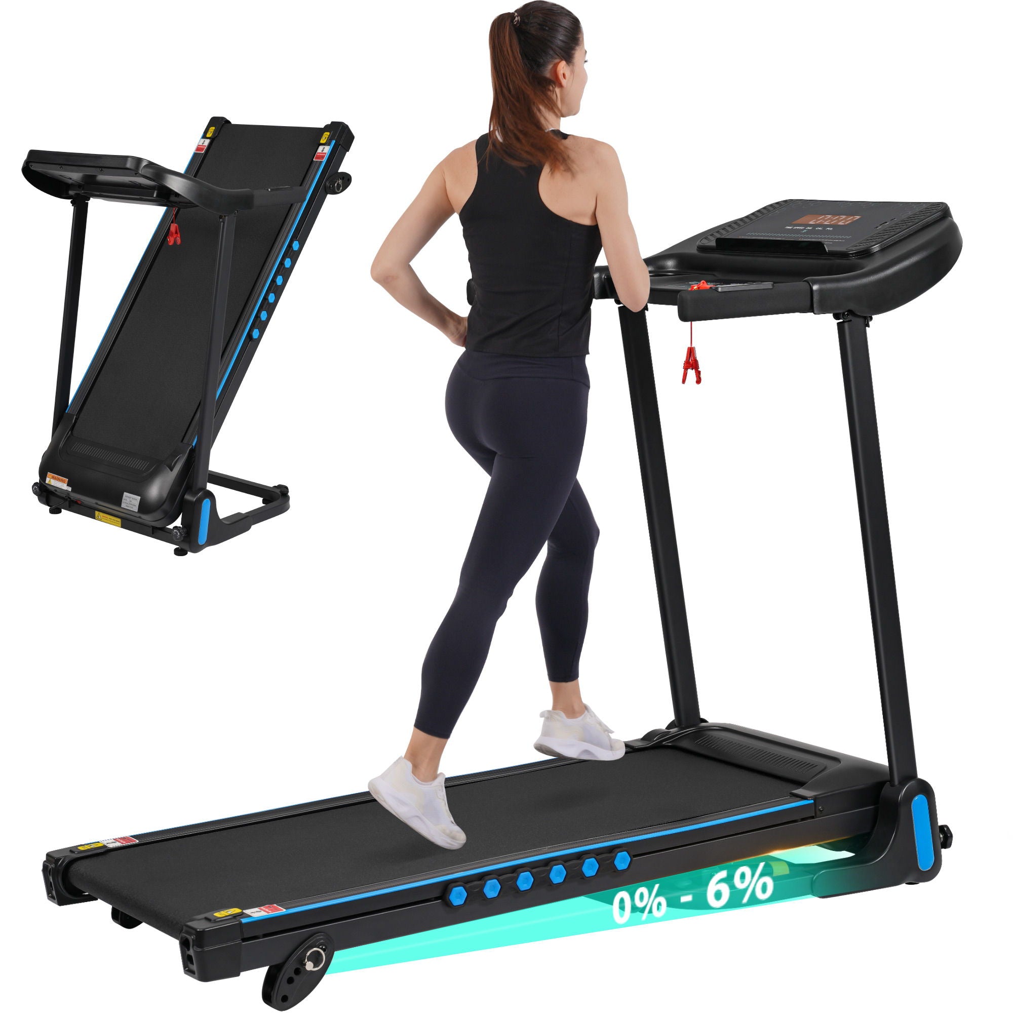 Incline Treadmill For Running &amp; Walking, Hydraulic System Auto Folding With Type C &amp; USB Charge For Android, 10Mph, Bluetooth Speaker - Black
