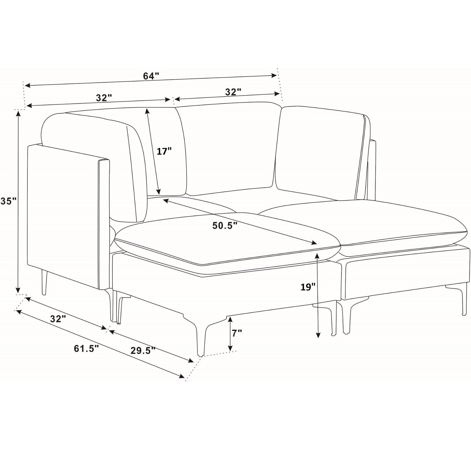 Upholstered Modular Sectional &amp; Tall Legs
