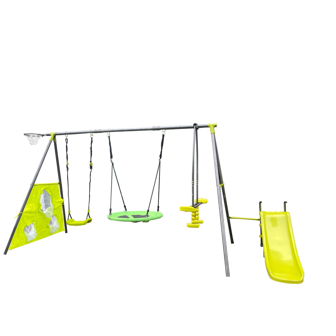Interesting Six Function Swingset With Net Swing Metal Plastic Safe Swing Set 440Lbs For Outdoor Playground For Age 3+ With 31.5&quot; Net Swing - Gray / Blue