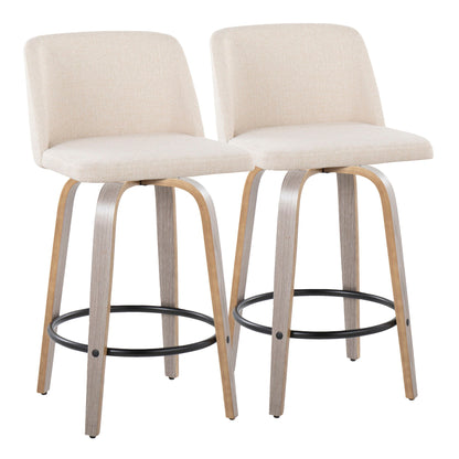 Toriano - Contemporary Fixed Height Counter Stool With Swivel &amp; Round Footrest (Set of 2)