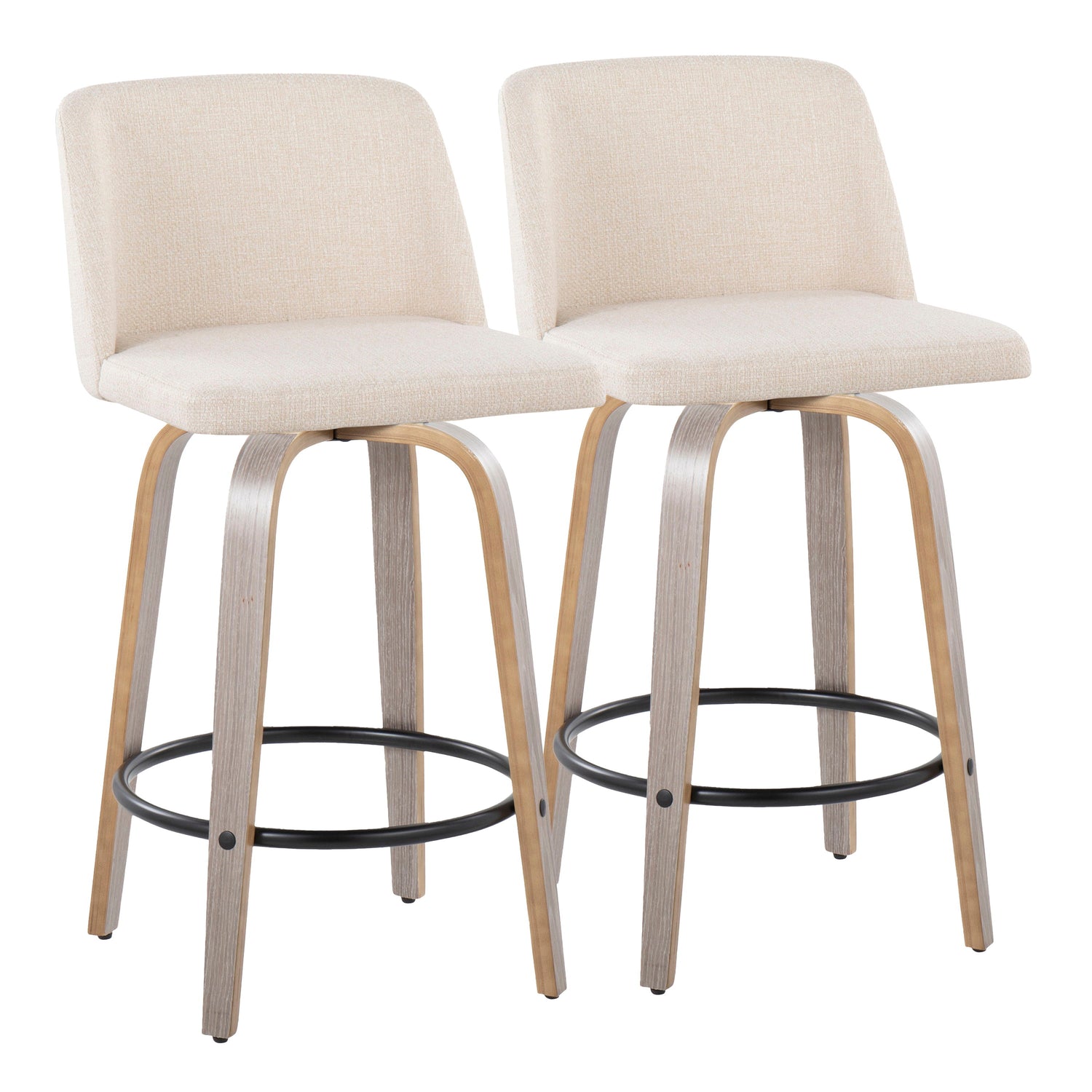 Toriano - Contemporary Fixed Height Counter Stool With Swivel &amp; Round Footrest (Set of 2)