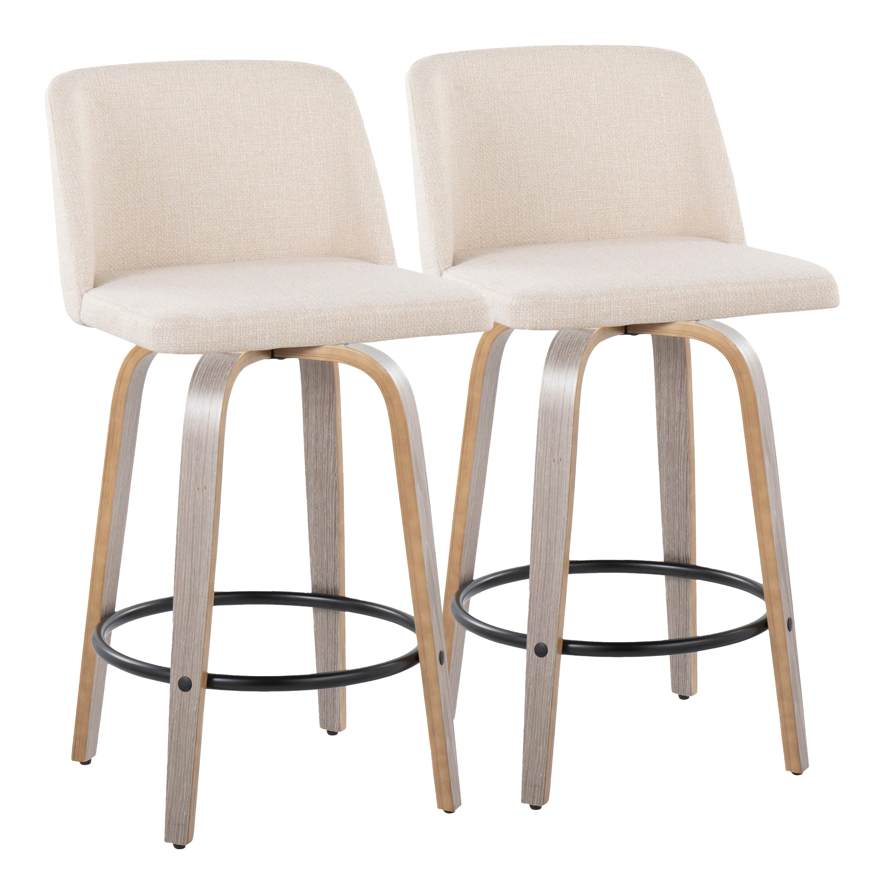 Toriano - Contemporary Fixed Height Counter Stool With Swivel &amp; Round Footrest (Set of 2)