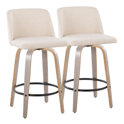 Toriano - Contemporary Fixed Height Counter Stool With Swivel &amp; Round Footrest (Set of 2)