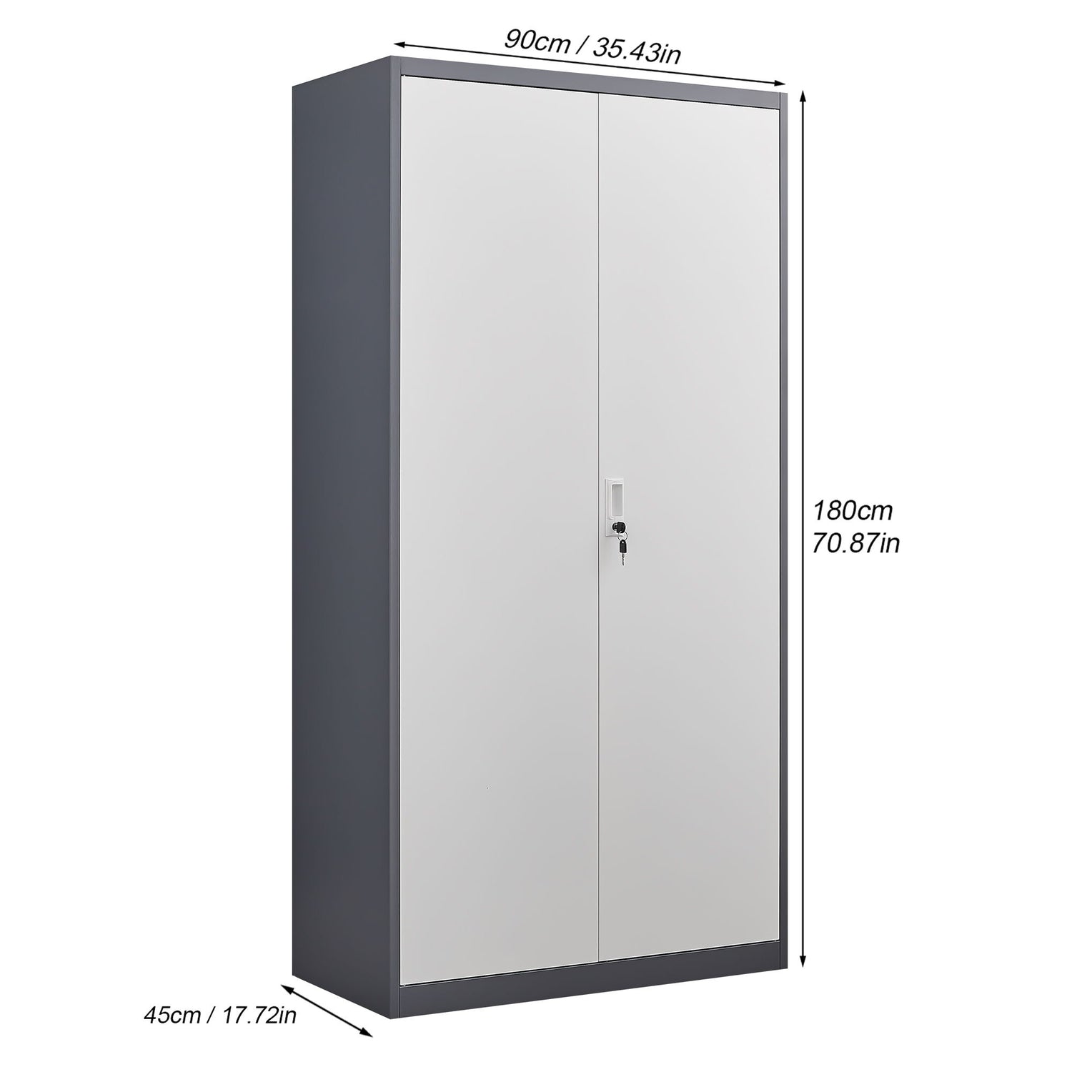 Wardrobe With Hanging Rod And Compartments, Lockable Closet With Locks &amp; Keys For Bedroom - Gray