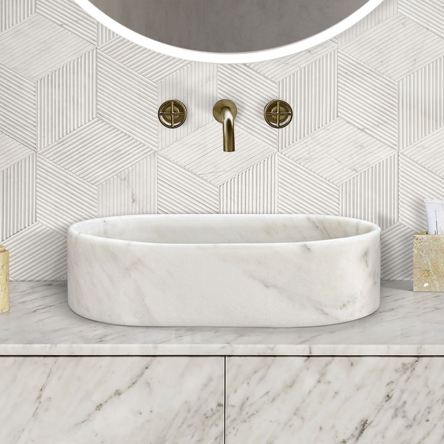 Bathroom Vessel Sink, Semi Polished Surface