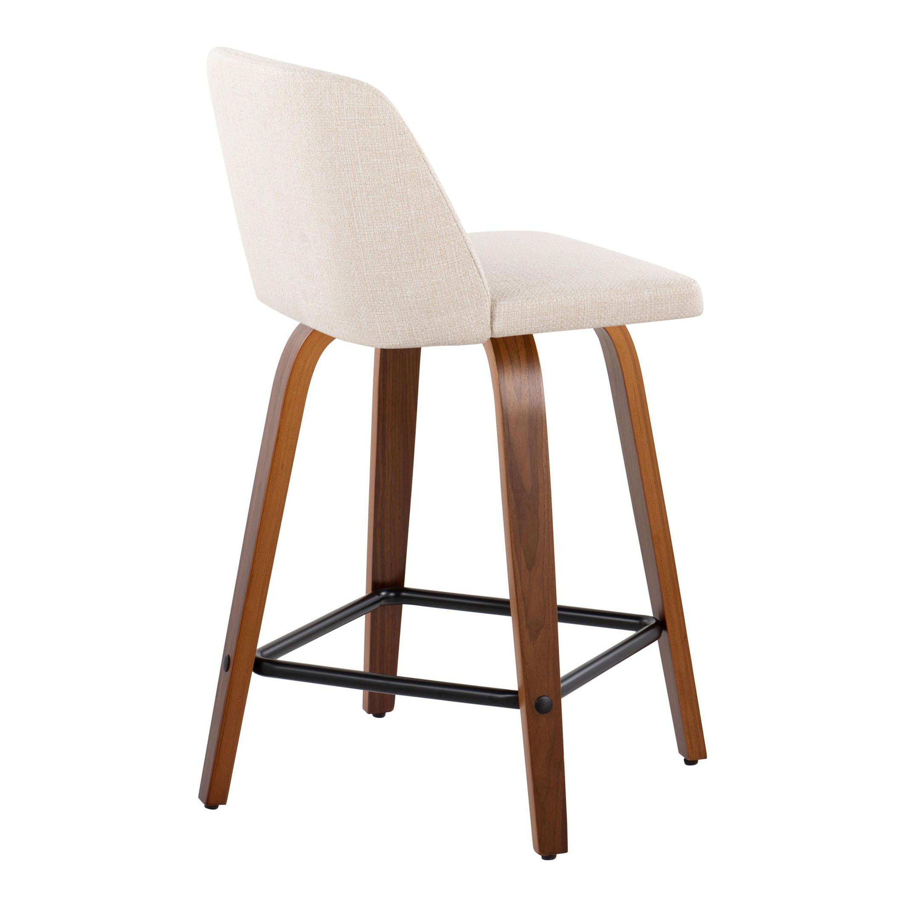 Toriano - Mid Century Modern Fixed Height Counter Stool With Swivel &amp; Square Footrest (Set of 2)