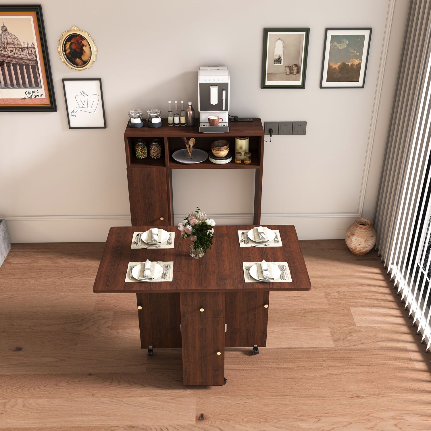 Multifunctional Folding Dining Table With Wall-Mounted Sideboard &amp; Storage