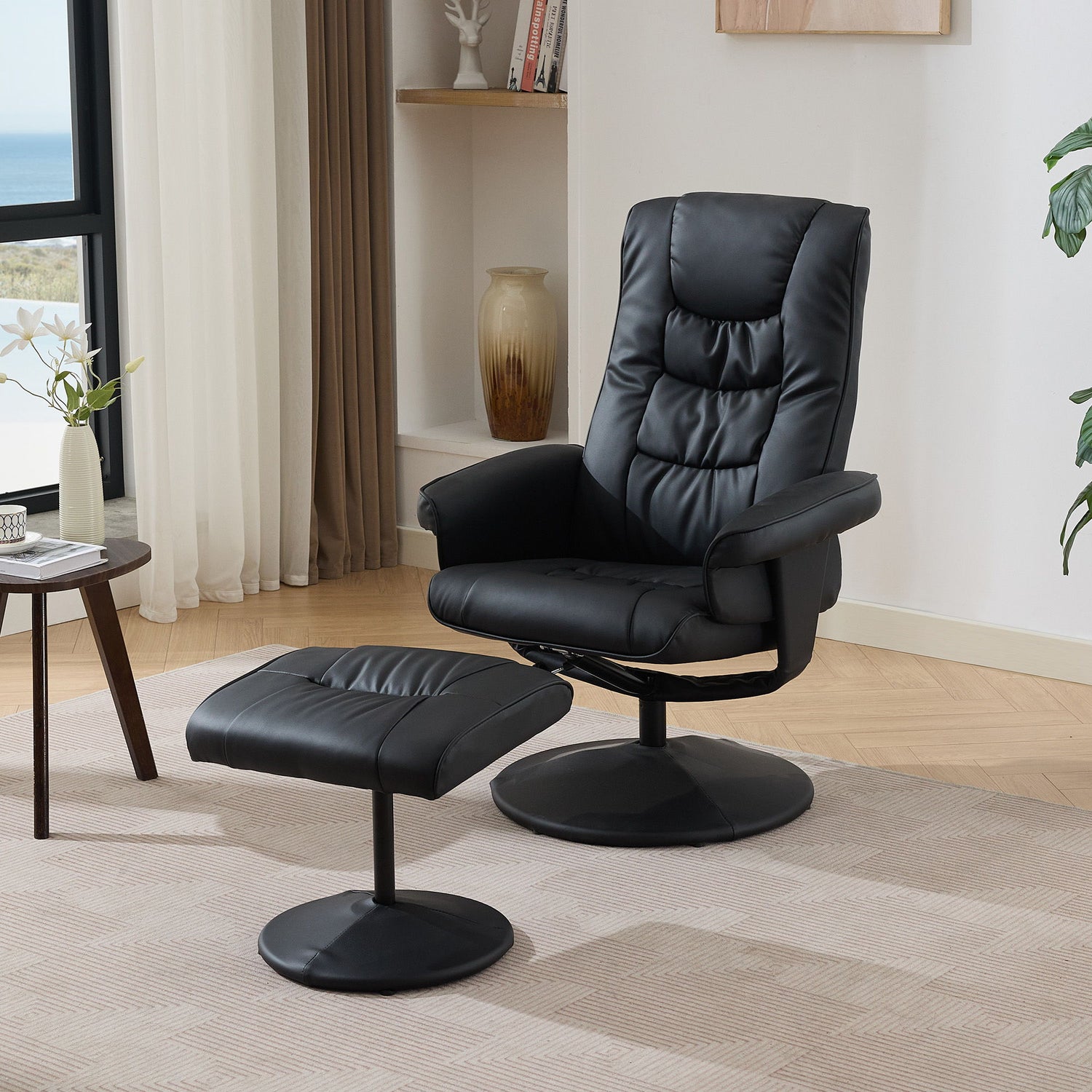 Recliner Chair With Ottoman, 360° Swivel Massage Lounge Chair With 5-Point Vibration &amp; Heated Seat