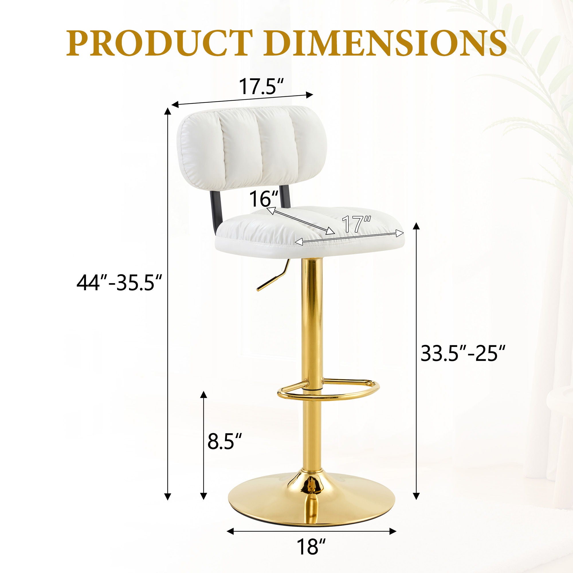 Adjustable Height Bar Stools &amp; Footrest For Kitchen Island (Set of 2)