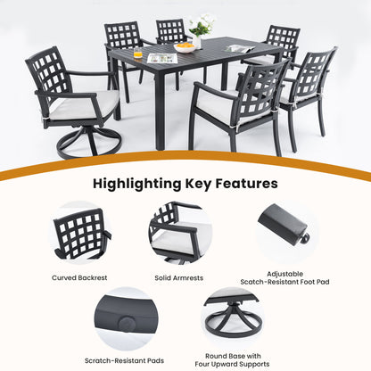 Modern Classic Outdoor Patio Dining Set, Rectangular Table &amp; Dining Chairs, Rust Free, Weather Resistant