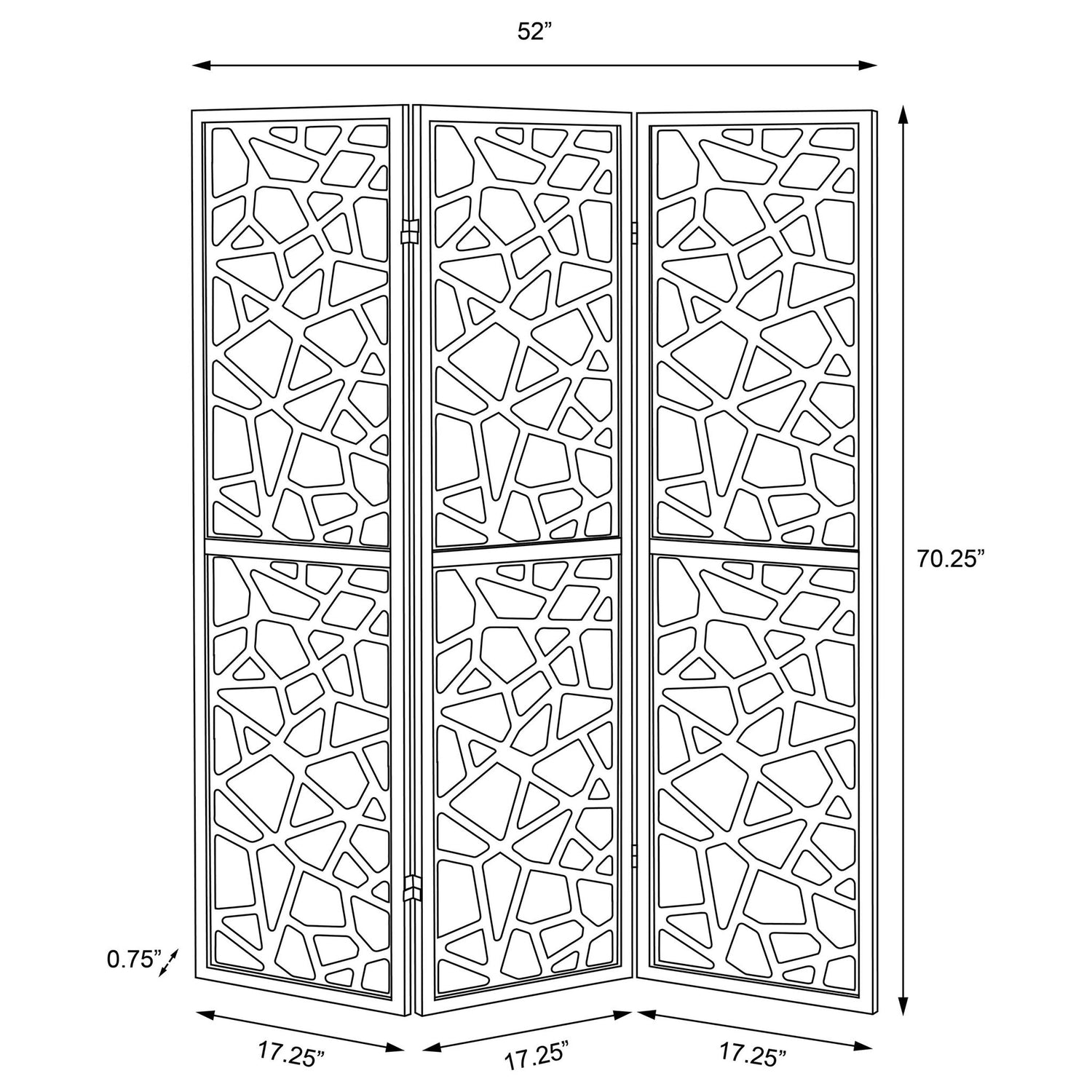 3 Panel Folding Screen With Mosaic Cutout Design - Black