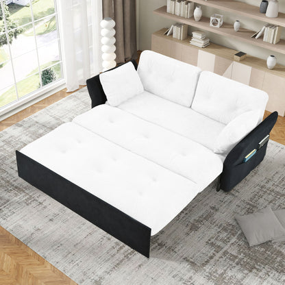 Modern Convertible Sleeper Sofa Bed With Pull-Out Queen Design, Side Storage &amp; Thick Cushions
