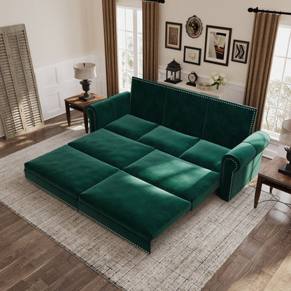 3 In 1 Convertible Sleeper Sofa With Nailhead Trim &amp; Rolled Arm