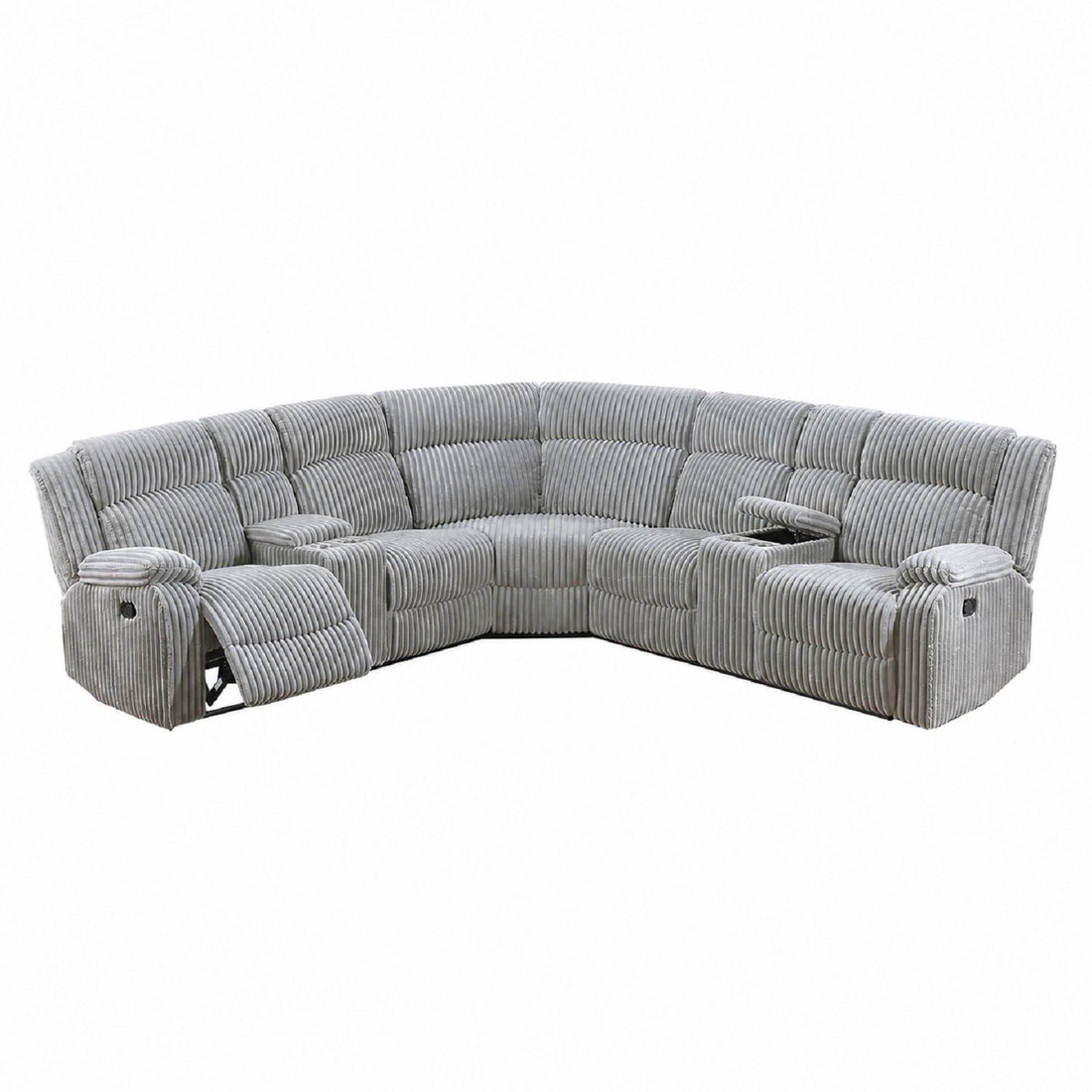 Sectional Sofa Set With Console Cup Holders, 3 Piece Reclining Living Room Couch - Gray Ash