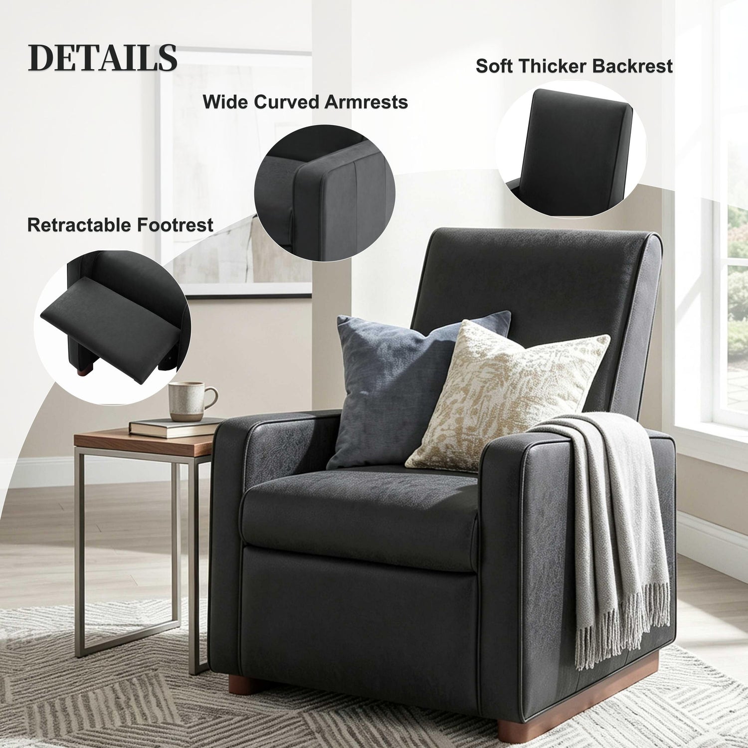 Manual Recliner Chair, 2 Position With 160° Adjustable Backrest For Living Room