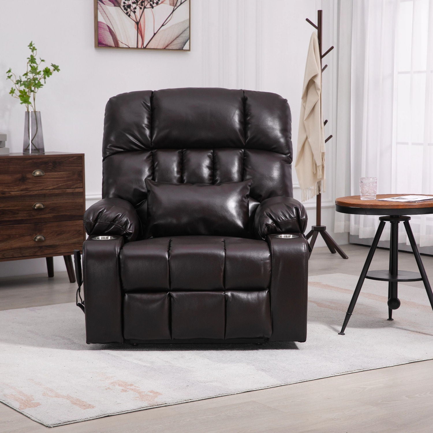 Lift Chair With Heat &amp; Massage, 2 Pockets, 2 Cup Holders, Dual Remote - Wine Red