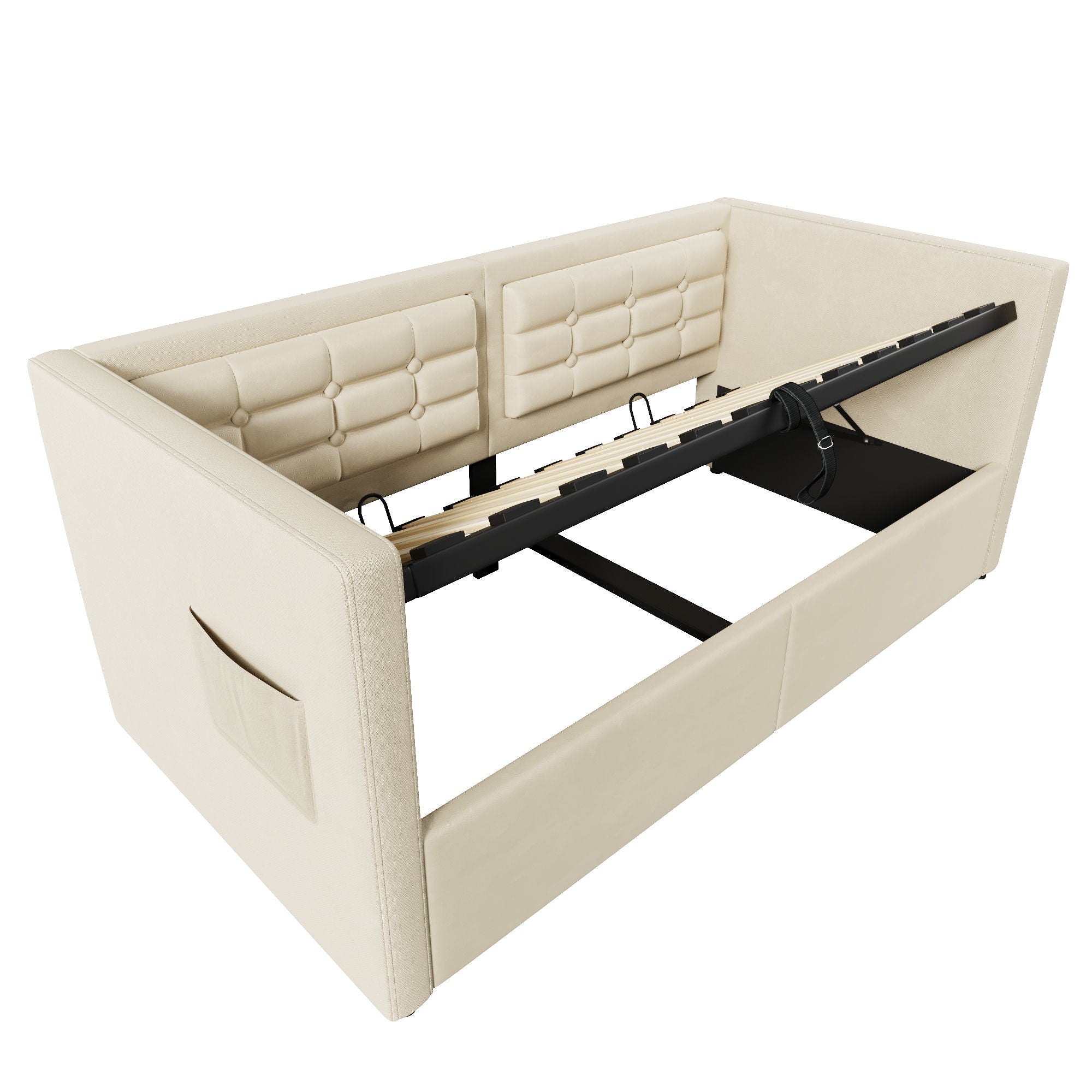 Upholstered Hydraulic Storage Daybed With USB &amp; Type C Charging