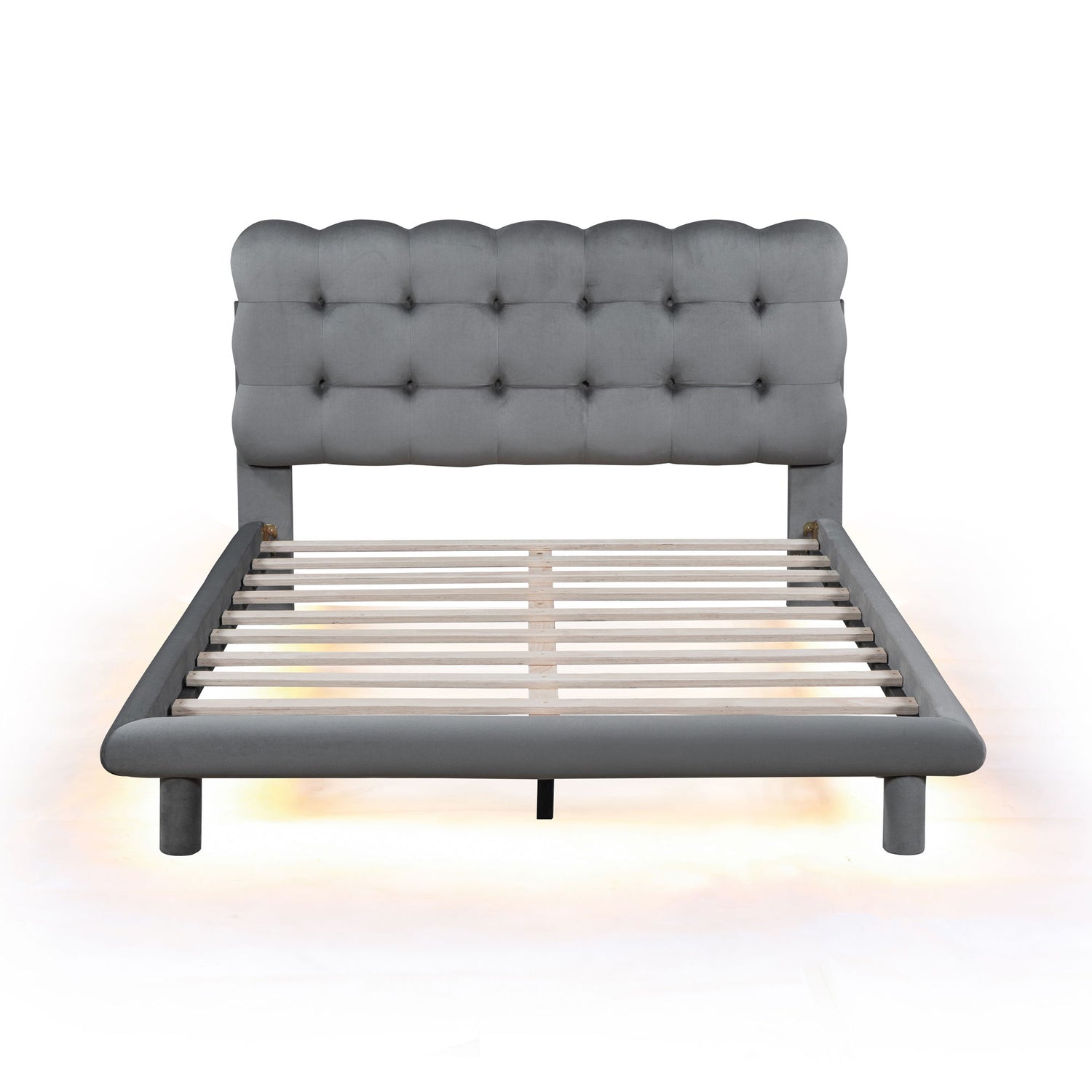 Platform Bed With LED Frame, Thick &amp; Soft And Button Tufted Design Headboard