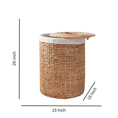 Round Tall Water Hyacinth Woven Wicker Laundry Hamper With Lid - For Clothes, Canvas, Toys And Book Storage With Removable Liner - 15&quot; X 15&quot; X 20&quot; - Natural Brown