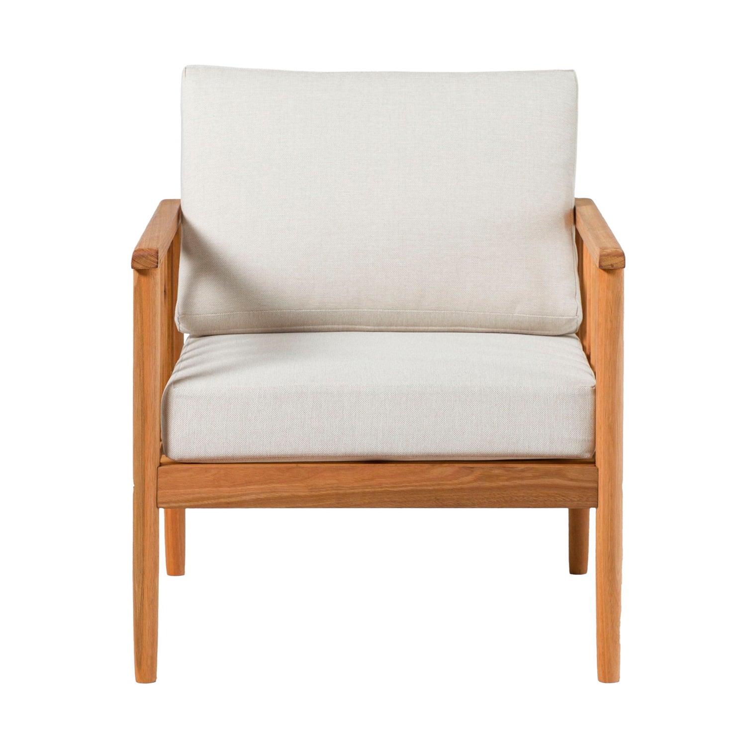 Contemporary Cushioned Eucalyptus Wood Patio Accent Chair