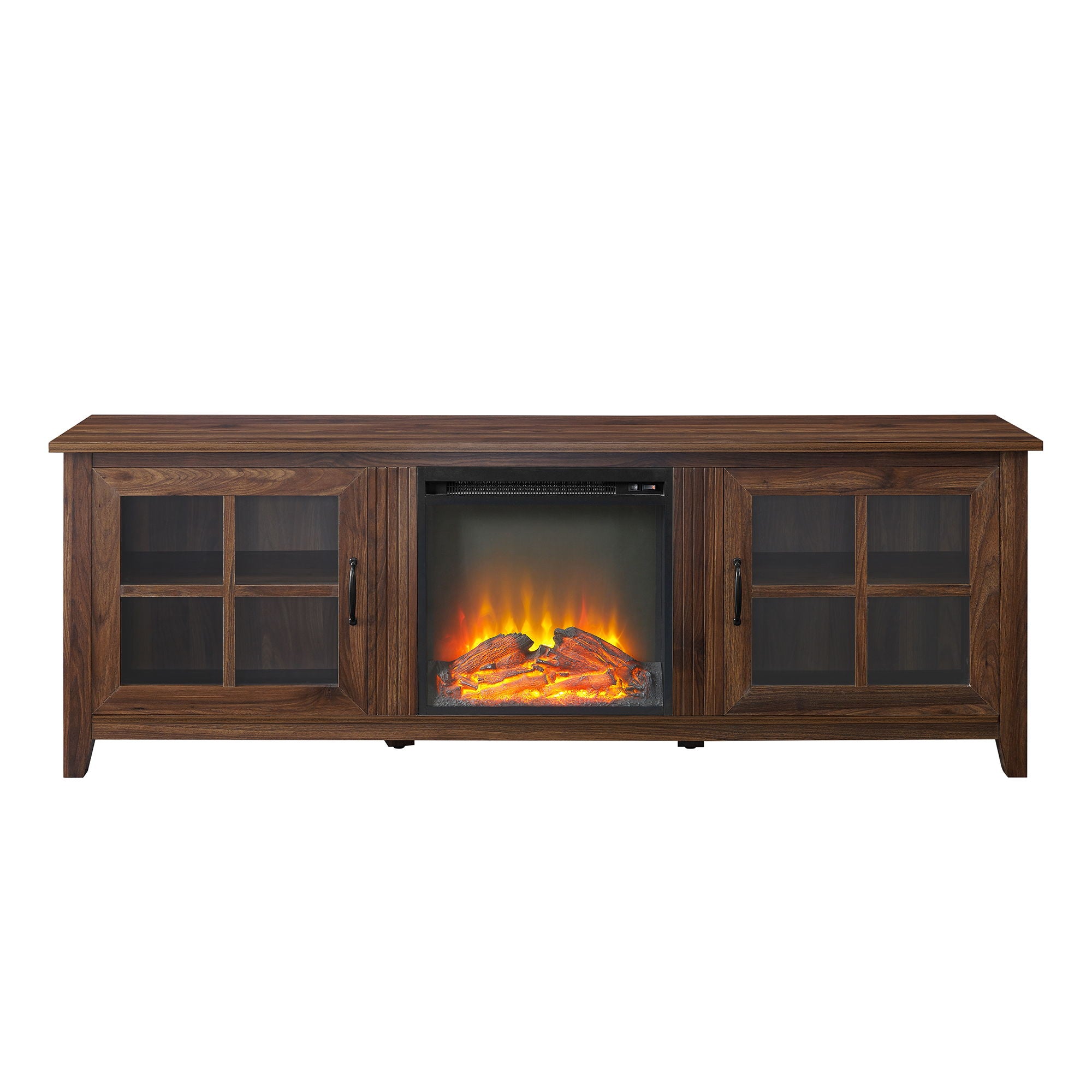 Modern Farmhouse 2 Door Glass Windowpane 70&quot; TV Stand For 80&quot; TVs